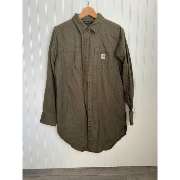 Carhartt Button Up Shirt Rugged Flex Relaxed Fit Small Green Flannel Midweight - Picture 1 of 5